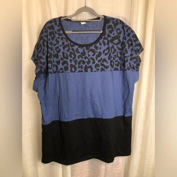 Blue and Black Leopard Print Women's Top - Picture 5 of 10